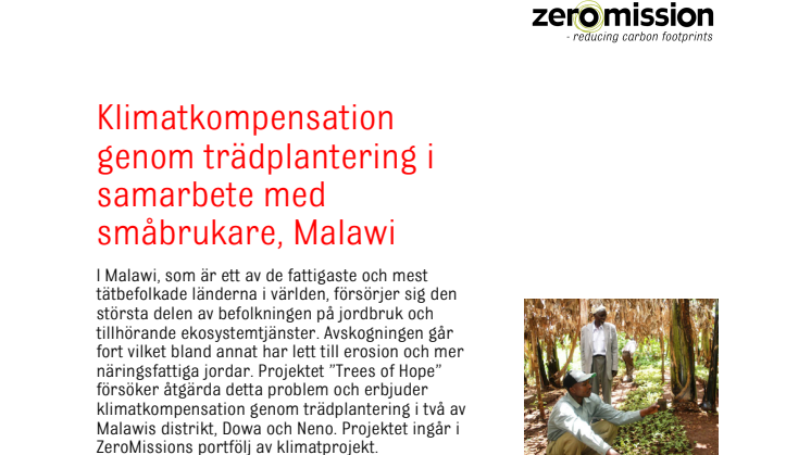 Klimatkompensation genom trädplantering i samarbete med småbrukare, Malawi