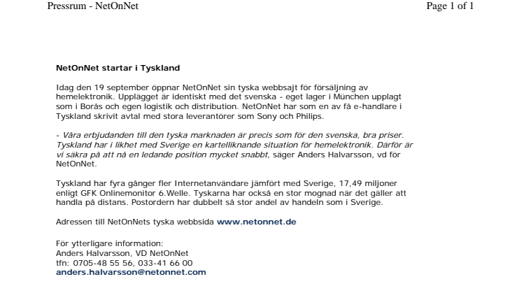 NetOnNet startar i Tyskland