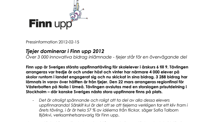 Tjejer dominerar i Finn upp 2012 