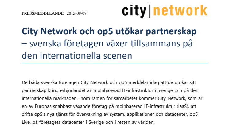 City Network och op5 utökar partnerskap