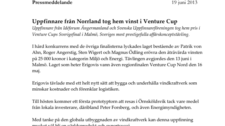 Uppfinnare från Norrland tog hem vinst i Venture Cup