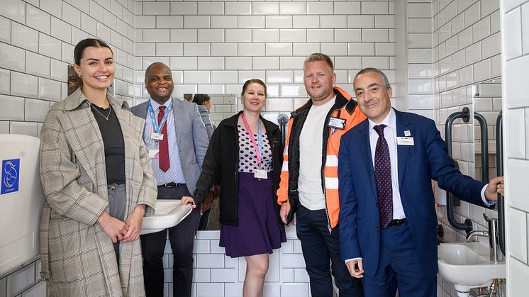 The GTR toilet team: Project Manager Annabel Jackson, Station Managers Ade Akinniyi and Daniela Banikova, contractor Justin West, and Accessibility Manager Antony Merlyn
