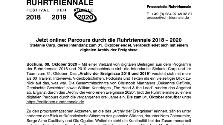 Jetzt online: Parcours durch die Ruhrtriennale 2018 – 2020