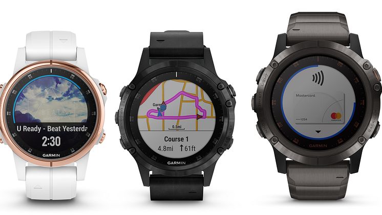 Garmin® presenterar fēnix® 5 Plus med kartor, musik, Garmin Pay™ och handledsbaserad Pulse Ox 