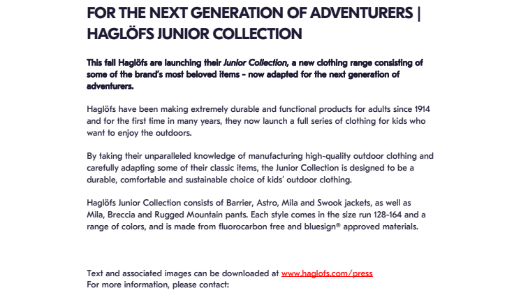 FOR THE NEXT GENERATION OF ADVENTURERS | HAGLÖFS JUNIOR COLLECTION