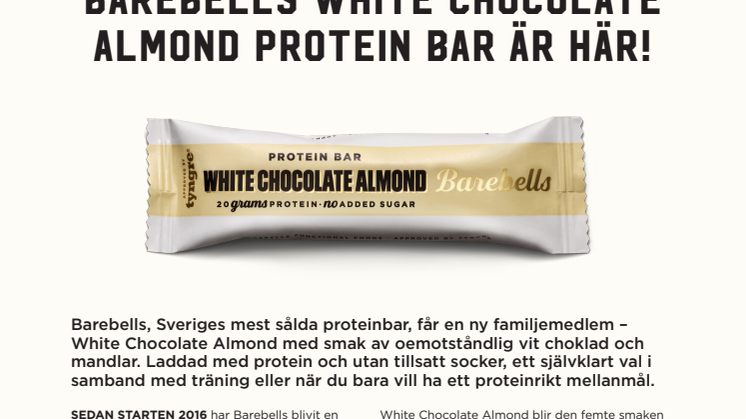 Barebells White Chocolate Almond protein bar är här!