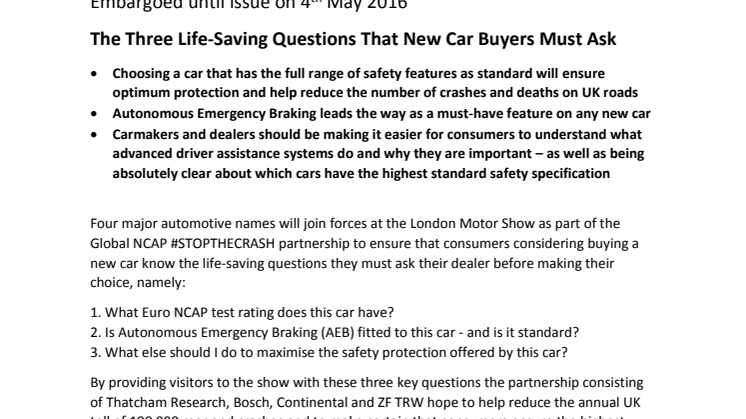 The Three Life-Saving Questions That New Car Buyers Must Ask