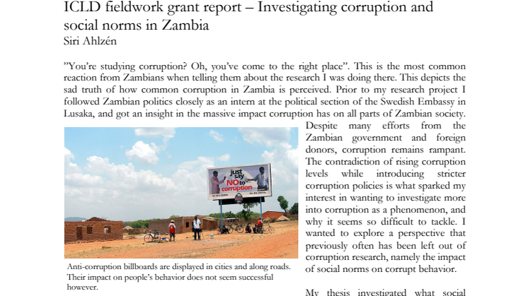 Understanding corruption through social norms – A field study about corrupt behaviour in local institutions in Lusaka