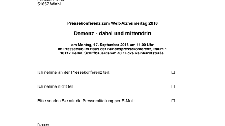 Pressekonferenz zum Welt-Alzheimertag 2018 am 17. September in Berlin 