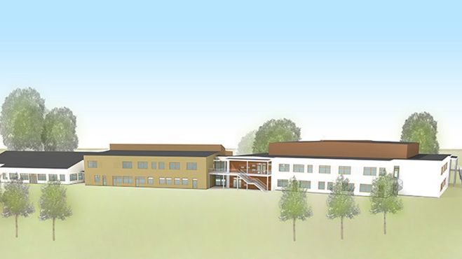 Illustration av nya Kulltorpskolan som ska stå färdig till höstterminen 2019.