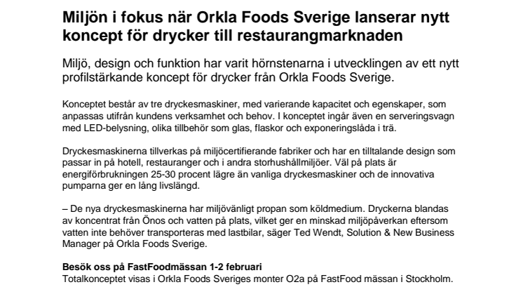 Miljön i fokus när Orkla Foods Sverige lanserar nytt koncept för drycker till restaurangmarknaden 