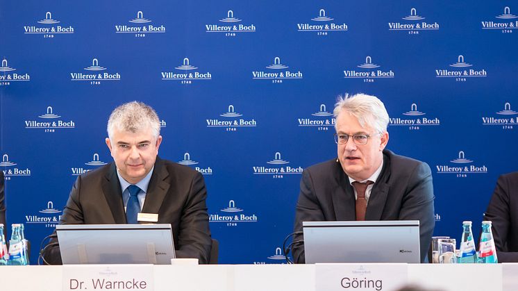 Dr. Markus Warncke (Vorstand Finanzen) und Frank Göring (Vorstandsvorsitzender) präsentieren das Ergebnis des Geschäftsjahres 2018 der Villeroy & Boch AG.