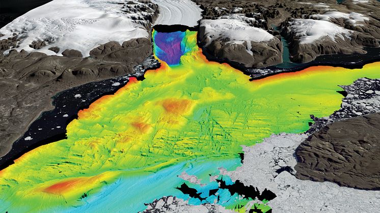 Data from the Petermann Fjord northwest Greenland. Collected using EM 122 and EM2040. Depth 100m to over 1200m. (The EM 122 will be installed on RRS Sir David Attenborough). Image courtesy Martin Jakobsson Stockholm University