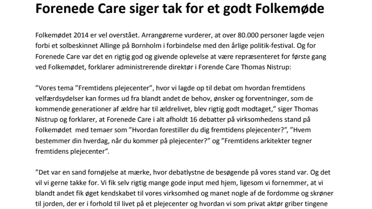 Forenede Care siger tak for et godt Folkemøde 