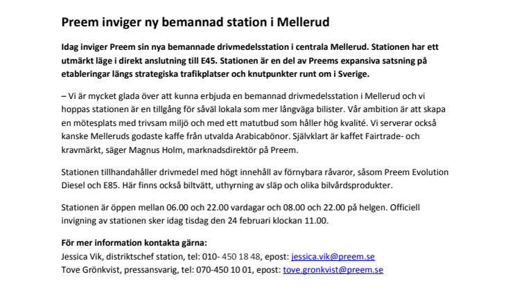 Preem inviger ny bemannad station i Mellerud 