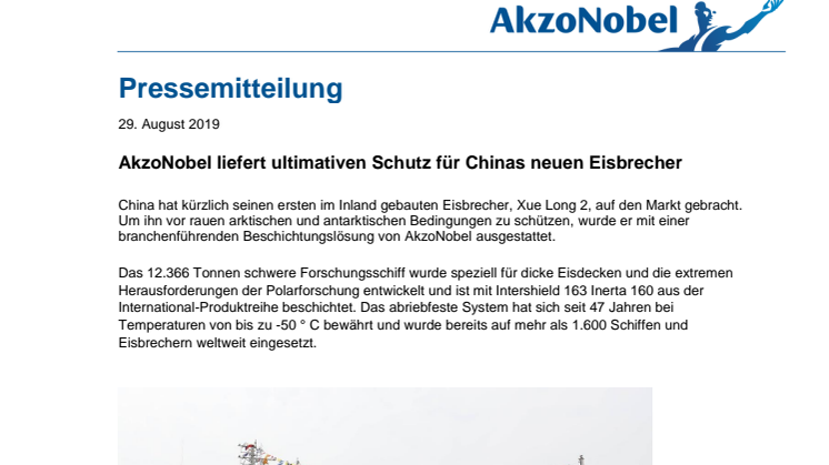 AkzoNobel liefert ultimativen Schutz für Chinas neuen Eisbrecher