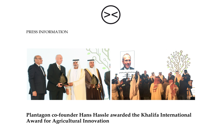 Hans Hassle, Plantagon, awarded the Khalifa International Award for Agricultural Innovation