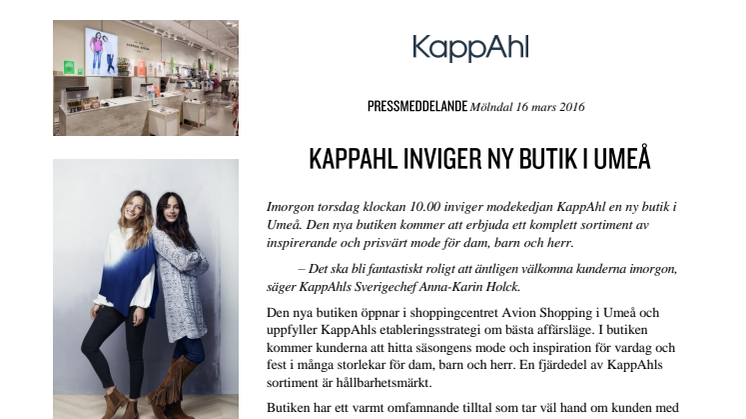 KappAhl inviger ny butik i Umeå