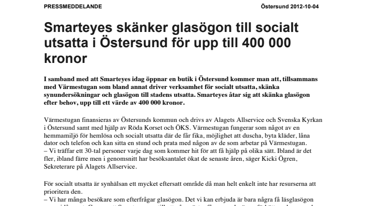 Ny butik: Smarteyes skänker glasögon till socialt utsatta i Östersund för upp till 400 000 kronor
