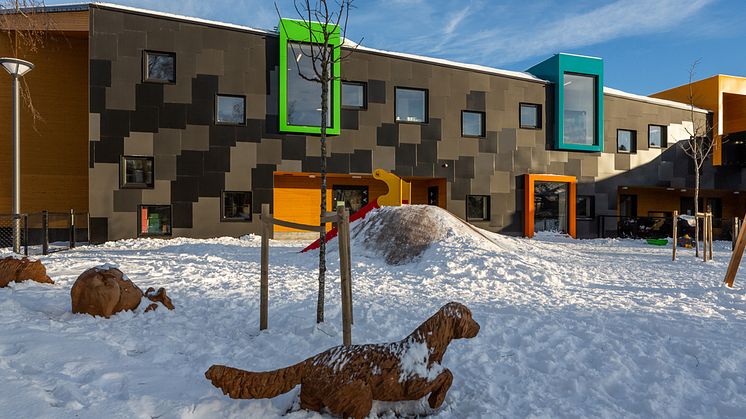 Kilden barnehage på Årvoll i Oslo, tegnet av LINK arkitektur, er nominert til Årets bygg.  Foto: Tove Lauluten/FutureBuilt.