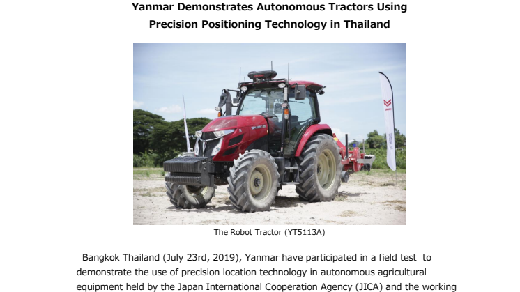 Yanmar Demonstrates Autonomous Tractors Using  Precision Positioning Technology in Thailand