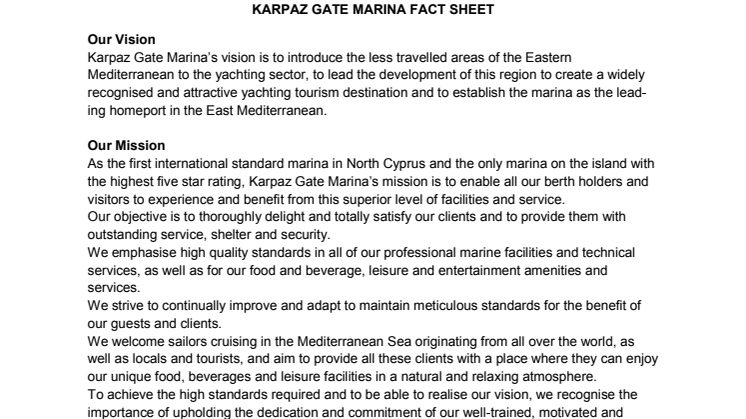 Karpaz Gate Marina Fact Sheet