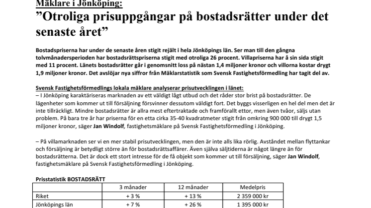 Mäklare i Jönköping: ”Otroliga prisuppgångar på bostadsrätter under det senaste året”