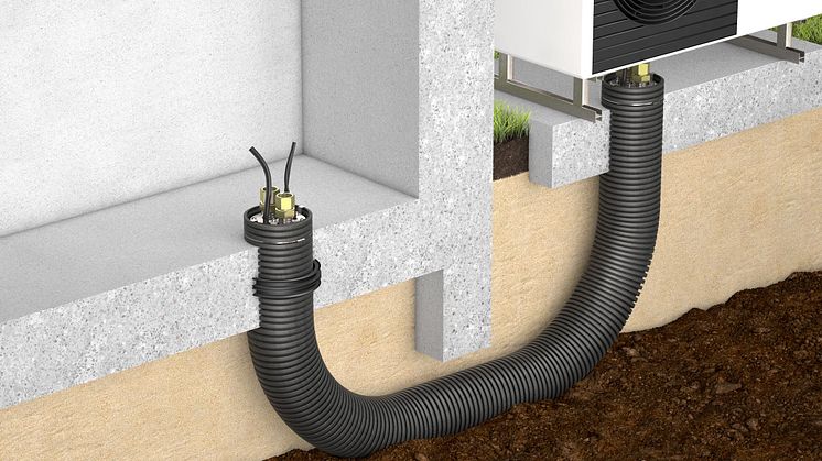 Die DOYMAfix® Connect HP/P ermöglicht den fachgerechten Anschluss von Wärmepumpenanlagen durch die Bodenplatte