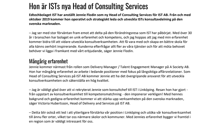 Hon är ISTs nya Head of Consulting Services