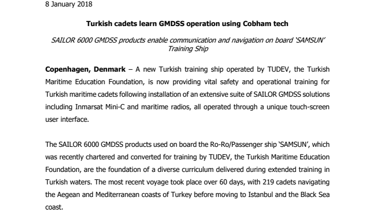 Cobham SATCOM: Turkish cadets learn GMDSS operation using Cobham tech 