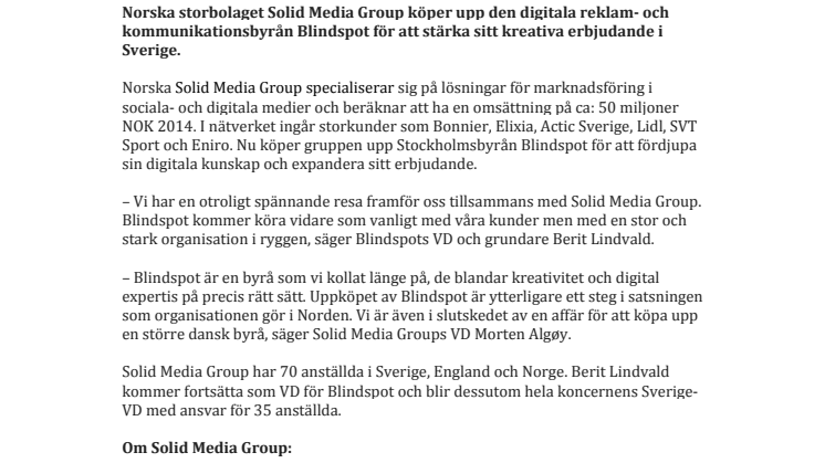 Norska Solid Media group köper digital byrå i Sverige