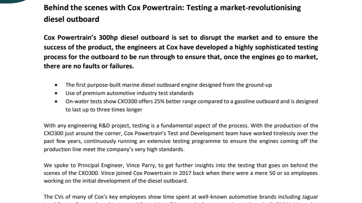 Behind the scenes with Cox Powertrain: Testing a market-revolutionising diesel outboard