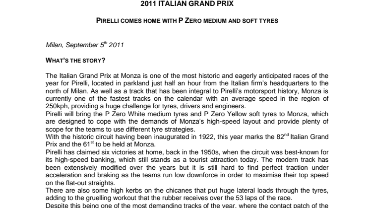 Hemmamatch för Pirelli när Italiens Grand Prix körs i helgen