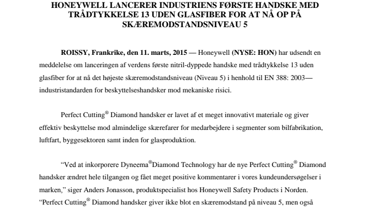 Honeywell lancerer industriens første handske med trådtykkelse 13 uden glasfiber for at nå op på skæremodstandsniveau 5