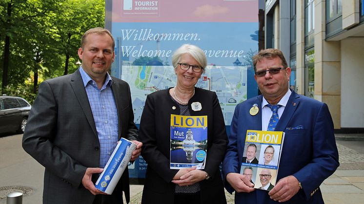 Die Organisatoren Stefan Neubert (Vorsitzender Durchführungsverein KDL), Christiane Lafeld (Governorratsvorsitzende 2017/18) und Ulrich Stoltenberg (Pressesprecher der deutschen Lions) freuen sich auf den Kongressstandort Leipzig