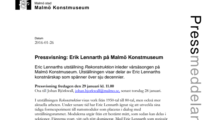 Pressvisning: Erik Lennarth på Malmö Konstmuseum 