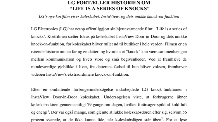 LG FORTÆLLER HISTORIEN OM  “LIFE IS A SERIES OF KNOCKS”