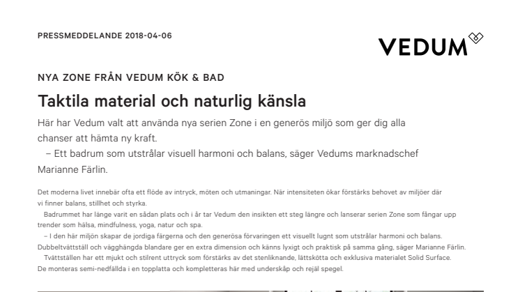 NYA ZONE FRÅN VEDUM KÖK & BAD