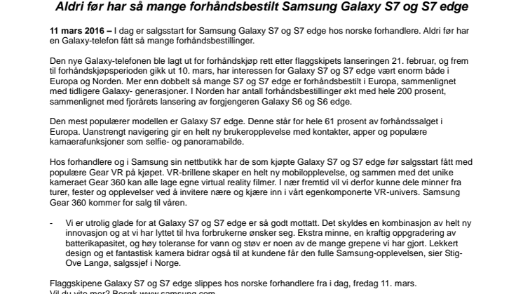 Aldri før har så mange forhåndsbestilt Samsung Galaxy S7 og S7 edge