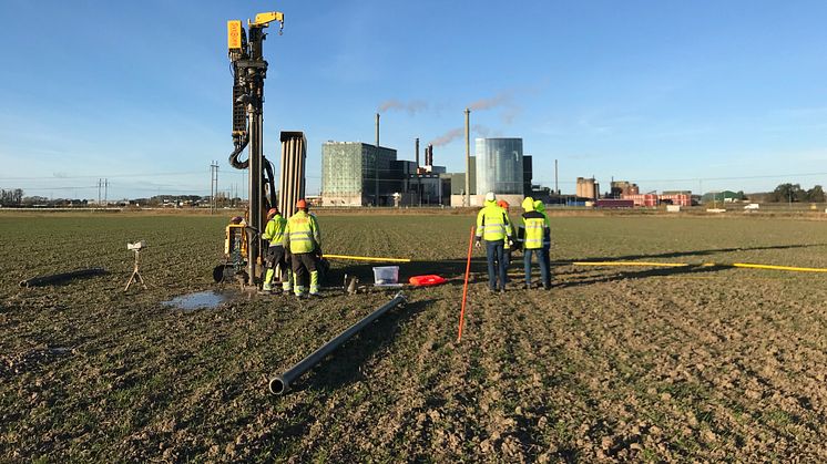 Provborrning av marken utanför Tekniska Verken i Linköping.