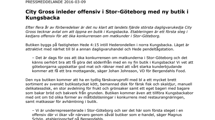 City Gross inleder offensiv i Stor-Göteborg med ny butik i Kungsbacka