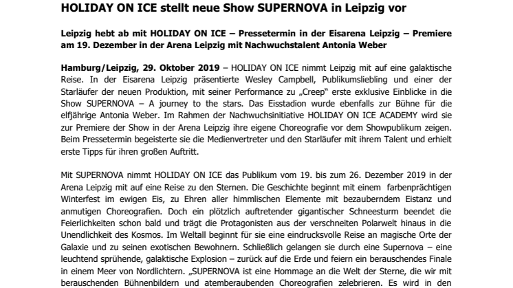HOLIDAY ON ICE stellt neue Show SUPERNOVA in Leipzig vor