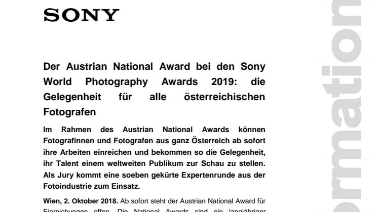 Der Austrian National Award bei den Sony World Photography Awards 2019: die Gelegenheit für alle österreichischen Fotografen 