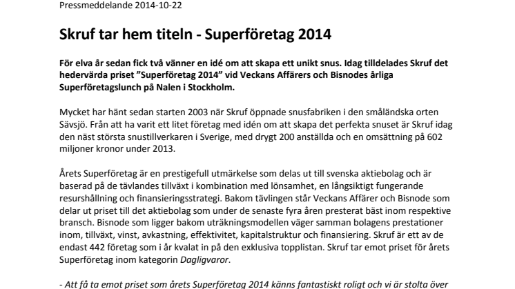 Skruf tar hem titeln - Superföretag 2014