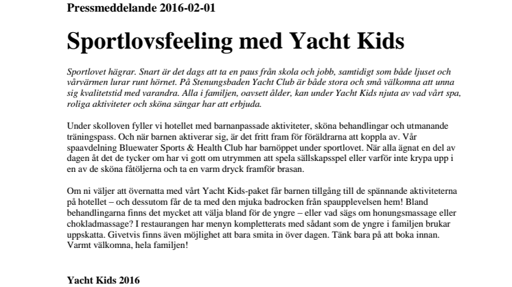 Sportlovsfeeling med Yacht Kids