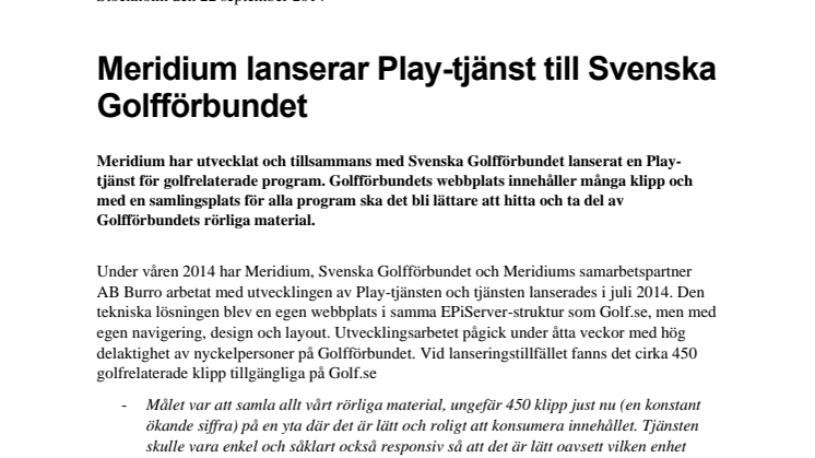 Meridium lanserar Play-tjänst till Svenska Golfförbundet  