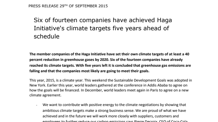 Six of fourteen companies have achieved Haga Initiative's climate targets five years ahead of schedule