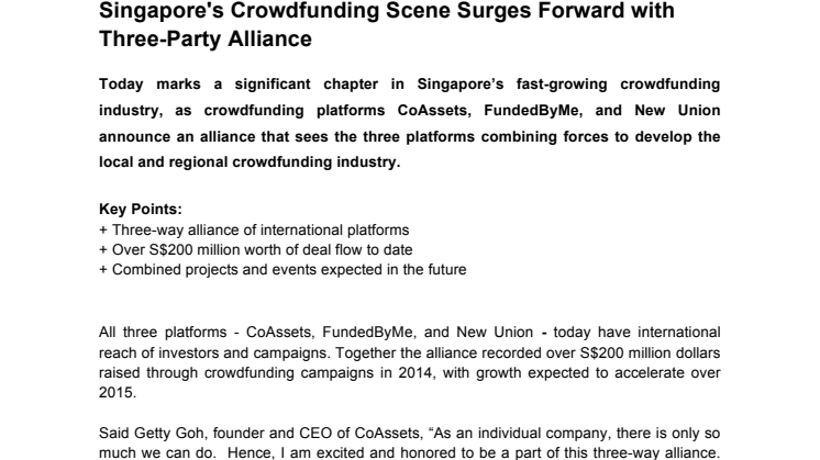 Singapore's Crowdfunding Scene Surges Forward with Three-Party Alliance