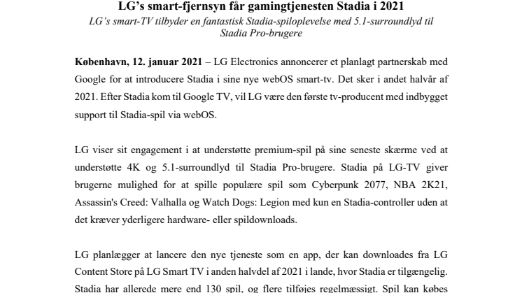  LG’s smart-fjernsyn får gamingtjenesten Stadia i 2021