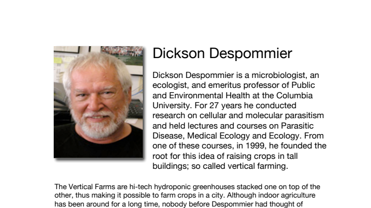 BIO of Dr. Dickson Despommier - speaker at the Urban Agriculture Summit 2013